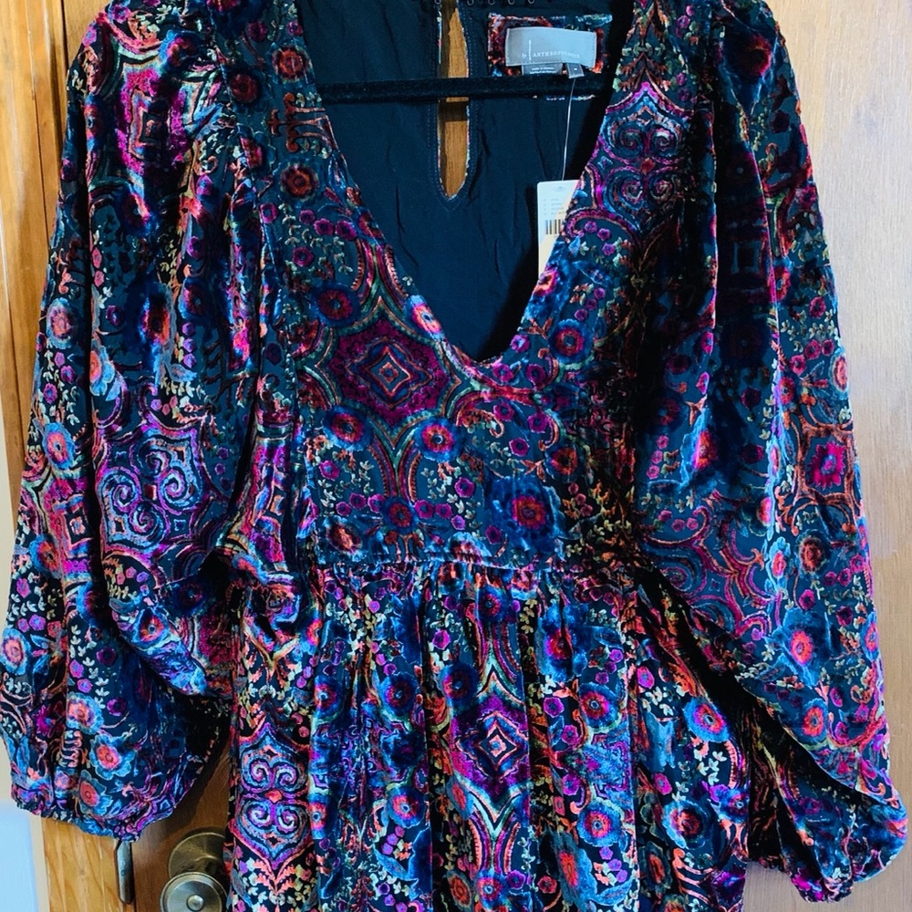 Anthropologie Mona Burnout dress - black motif crushed velvet.  Beautiful!